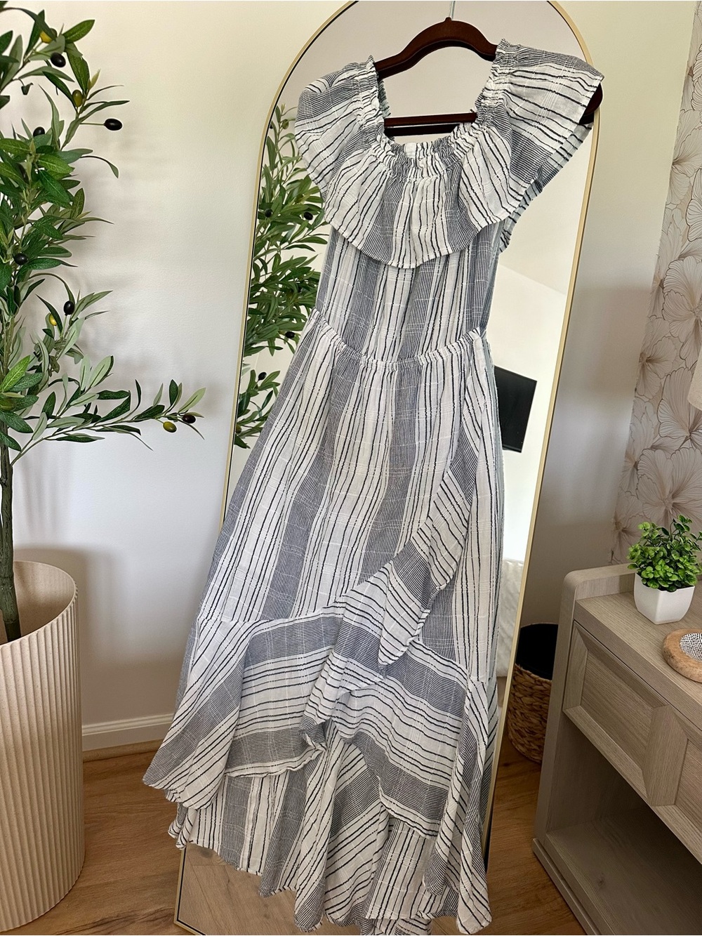 Express Striped Maxi Dress - White & Gray
